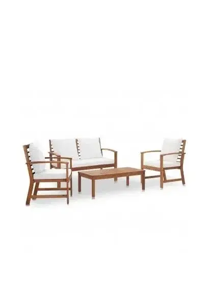 VIDAXL 47283 Conjunto de jardín de 4 piezas de mesa con banco y sillas de acacia y cojines blanco de vidaXL