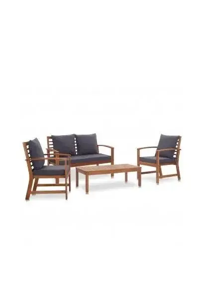 VIDAXL 47284 Conjunto de jardín de 4 piezas de mesa con banco y sillas de acacia y cojines gris oscuro de vidaXL