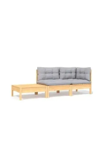 VIDAXL 806669 Juego de muebles para jardín fabricado en madera de pino con una mesa y dos sofás con cojines color gris de vidaXL