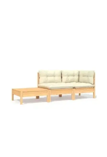 VIDAXL 806670 Conjunto de mesa con sofás y cojines fabricado en madera y tela de color naranja y crema de vidaXL