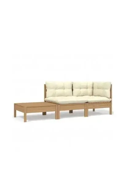 VIDAXL 806673 Sofá y mesa de jardín de madera maciza de pino y cojines con acabado en color marrón miel y crema de vidaXL
