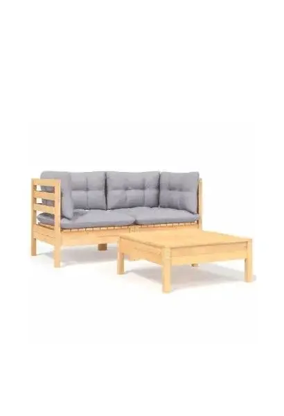 VIDAXL 806675 Juego muebles de jardín de 3 piezas de madera de pino maciza con cojines gris de vidaXL