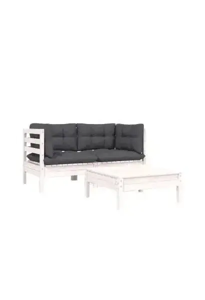 VIDAXL 806677 Conjunto de mesa con sofás y cojines fabricado en madera y tela de color blanco y gris antracita de vidaXL