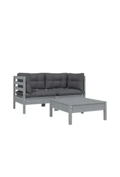 VIDAXL 806678 Conjunto de mesa con sofás y cojines fabricado en madera y tela de color gris de vidaXL