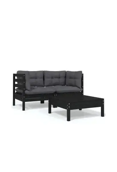 VIDAXL 806680 Conjunto de mesa con sofás y cojines fabricado en madera y tela de color negro y gris antracita de vidaXL