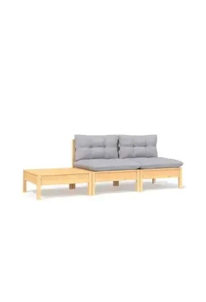 VIDAXL 806681 Conjunto de muebles para jardín de madera pino de 3 piezas con cojines en color gris de vidaXL