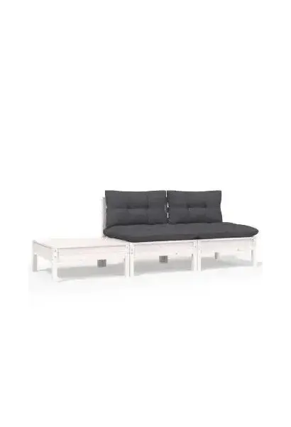 VIDAXL 806683 Conjunto de muebles para exterior de 3 plazas de madera pino y poliéster con un acabado blanco y gris antracita de vidaXL