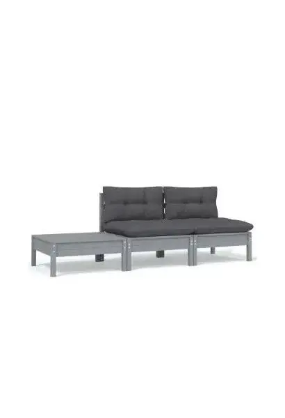VIDAXL 806684 Conjunto de muebles para exterior de 3 plazas de madera pino y poliéster con un acabado gris y gris antracita de vidaXL