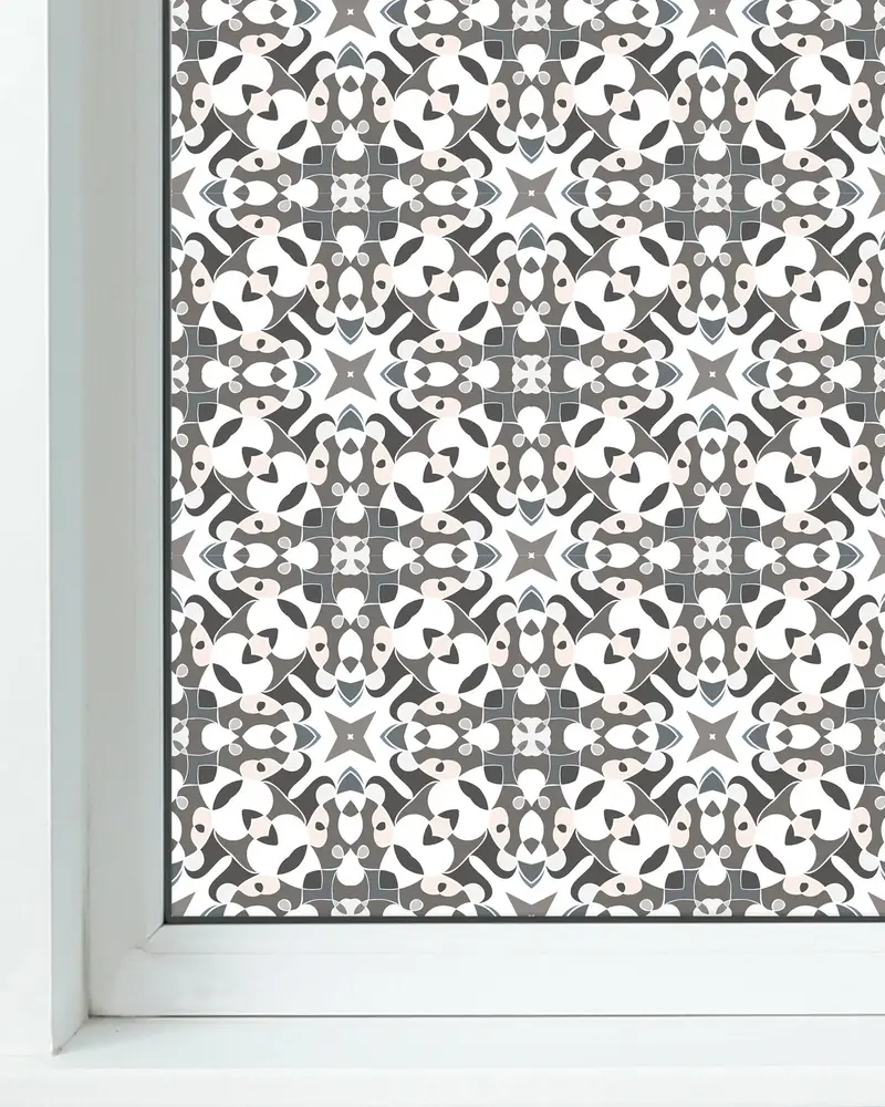 Vinilo para Ventanas Azulejo Hidráulico Tipo Oriental Gris