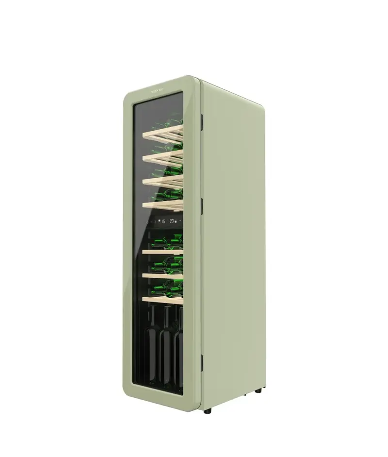 Vinoteca Retro Verde Dual Zone para 30 Botellas con Tecnología NoFrost y LED de Cecotec