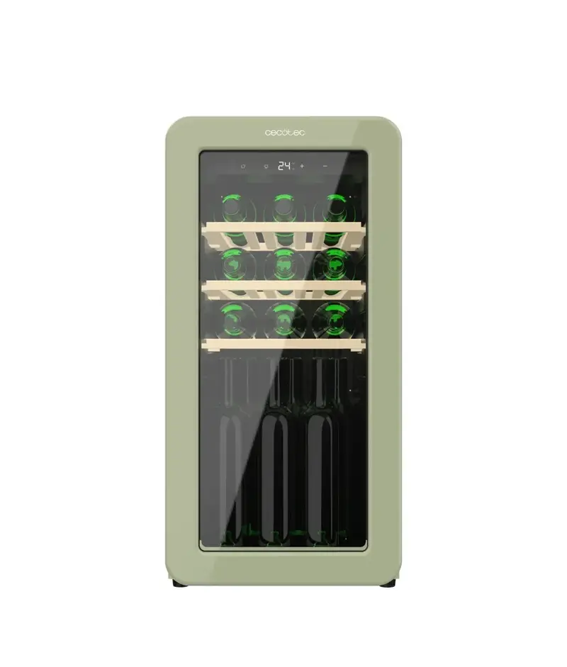 Vinoteca Retro Verde para 18 Botellas con Control LED y Tecnología NoFrost de Cecotec