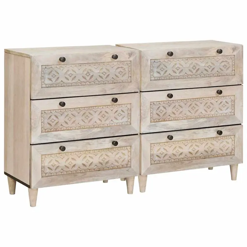 Vitrina 2 pcs Blanco 120 x 33,5 x 75 cm madera maciza de mango