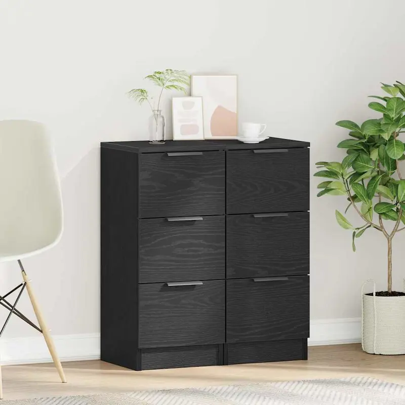 Vitrina 2 pcs Roble Negro 30 x 30 x 70 cm Madera contrachapada