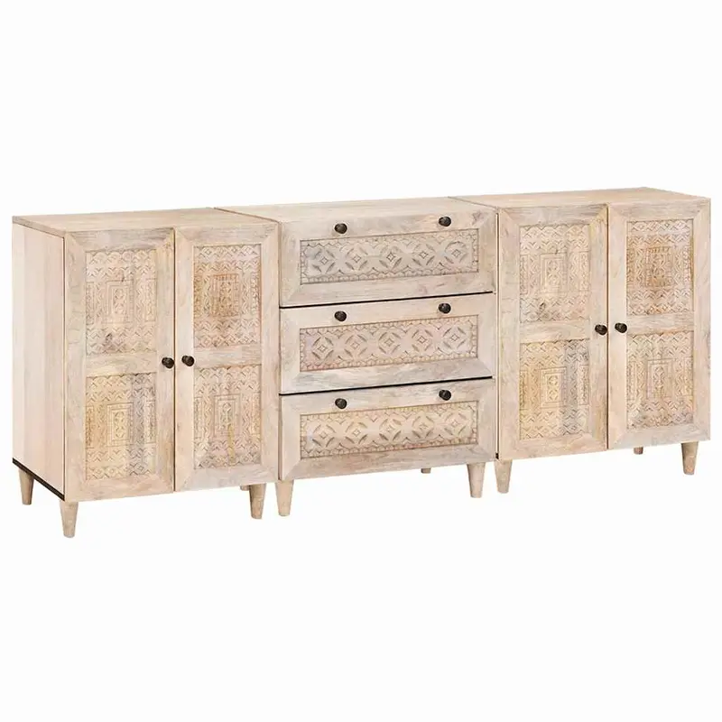Vitrina 3 pcs Blanco 180 x 33,5 x 75 cm madera maciza de mango