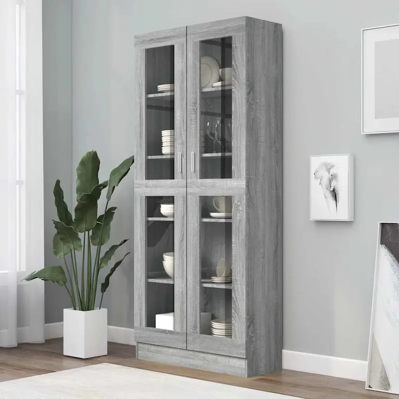 Vitrina de madera contrachapada gris sonoma 82,5x30,5x185 cm