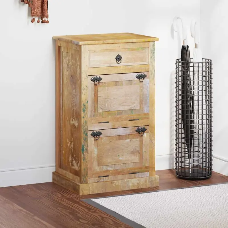 Zapatero de 4 niveles con cajón madera maciza reciclada
