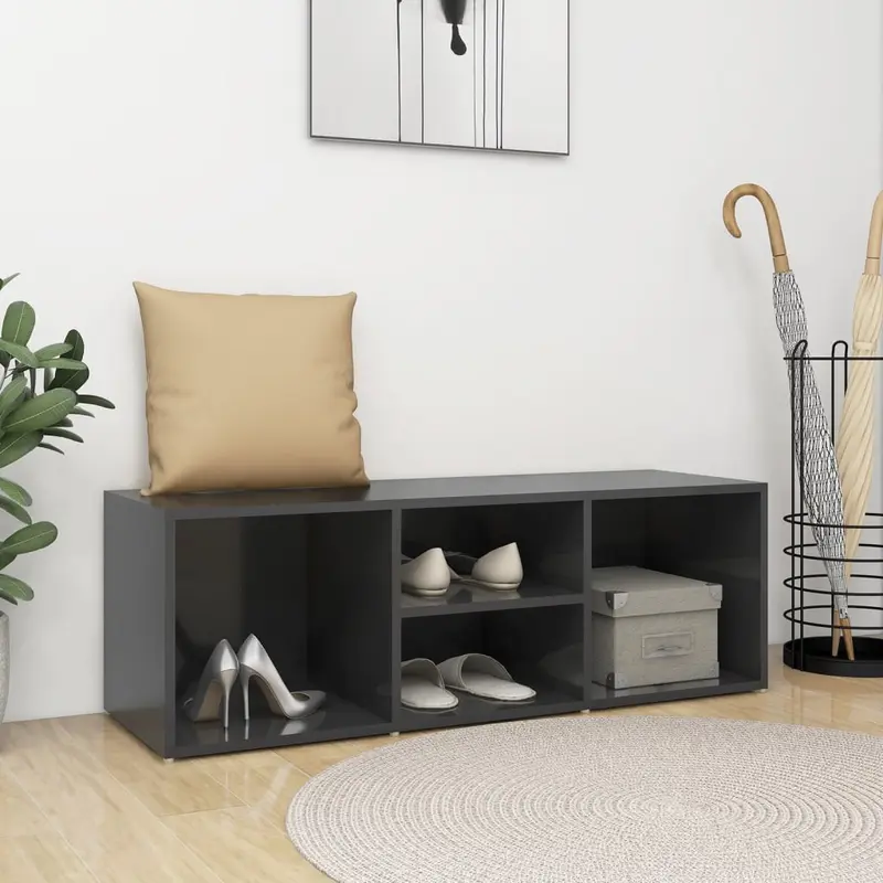 Zapatero de madera contrachapada gris brillo 105x35x35 cm