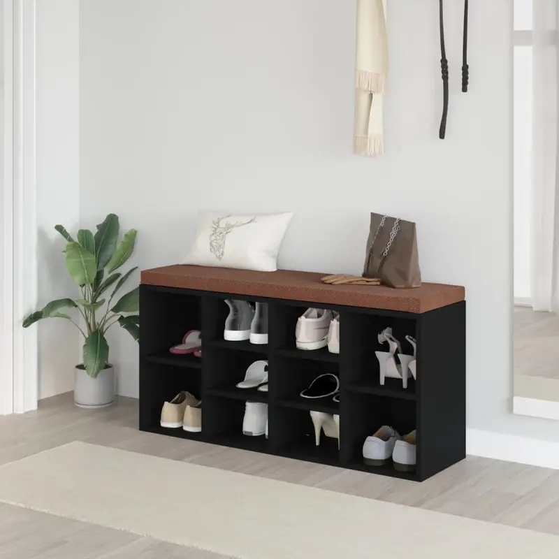 Zapatero de madera contrachapada negro 103x30x48 cm