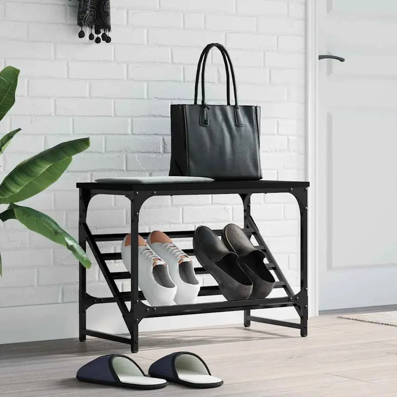 Zapatero de madera de ingeniería negro 60x30x45 cm