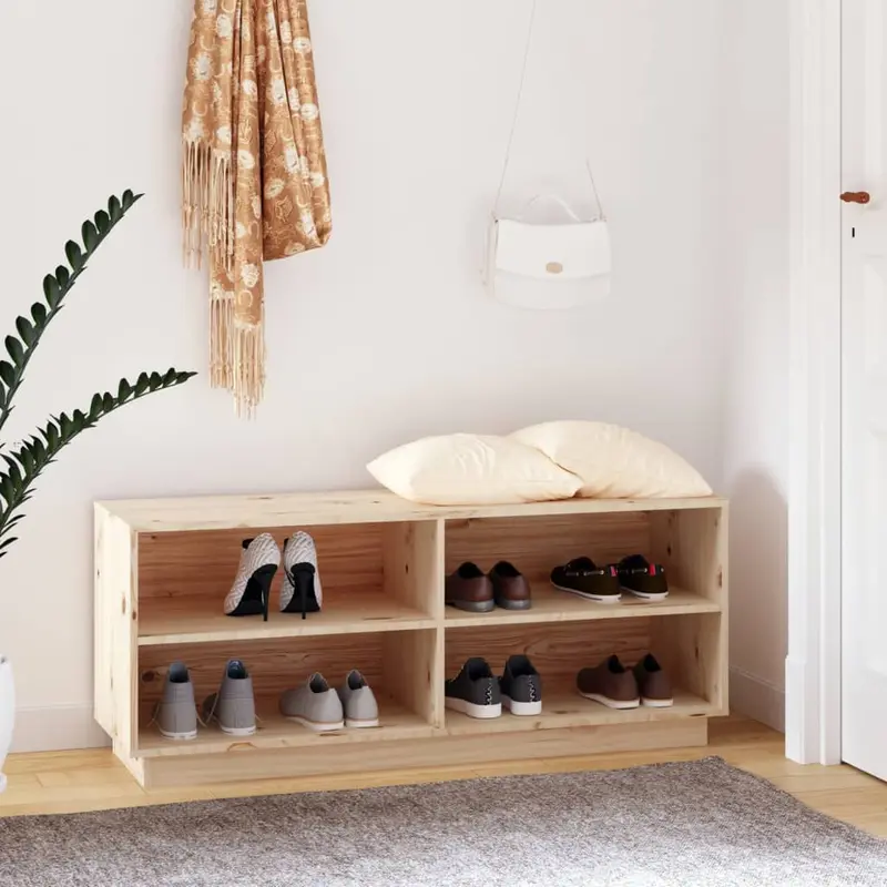 Zapatero de madera maciza de pino 110x34x45 cm