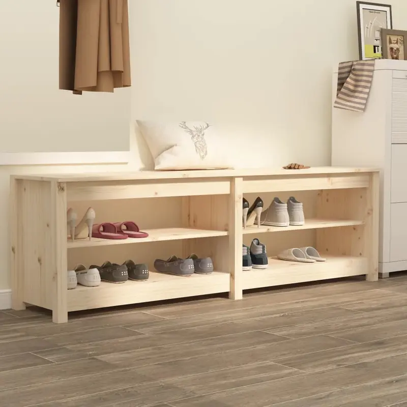 Zapatero de madera maciza de pino 160x36,5x50 cm