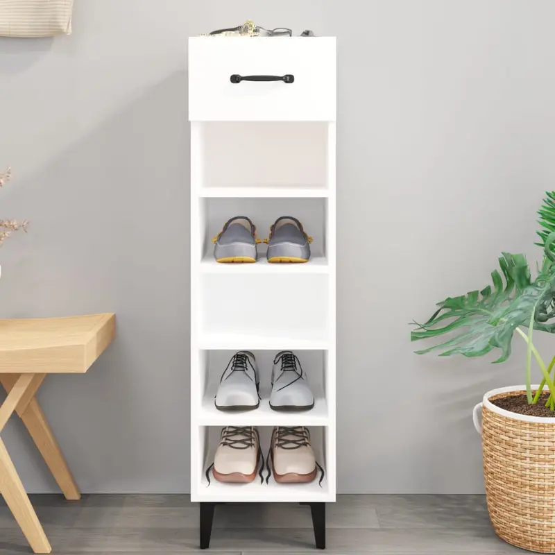 Zapatero madera contrachapada blanco brillo 30x35x105 cm