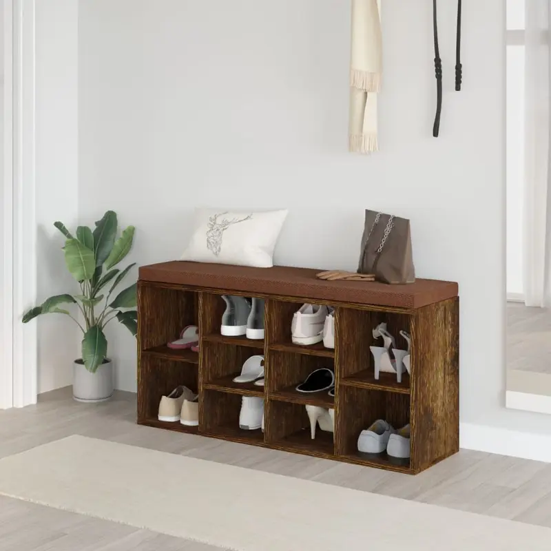 Zapatero madera contrachapada roble ahumado 103x30x48 cm