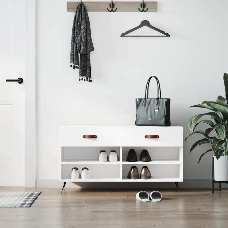 Zapatero madera de ingeniería blanco 102x35x55 cm